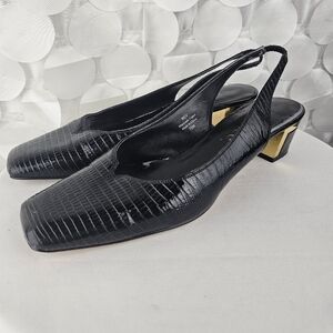 J. Renee BEV Midnight Square Sling Backs black snake textured Size 7.5